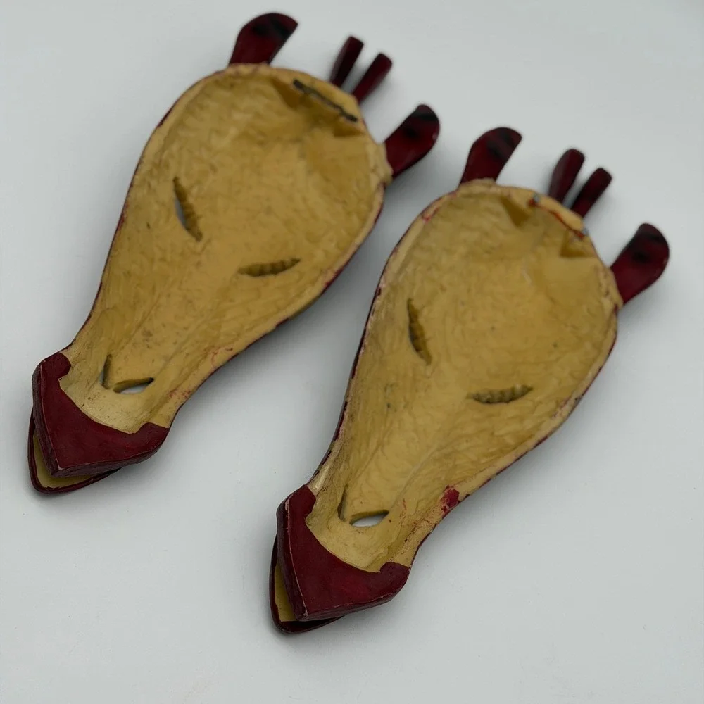 Vintage African Inspired Giraffe Mask Wall Decor Set of 2 Burgundy Animal Print